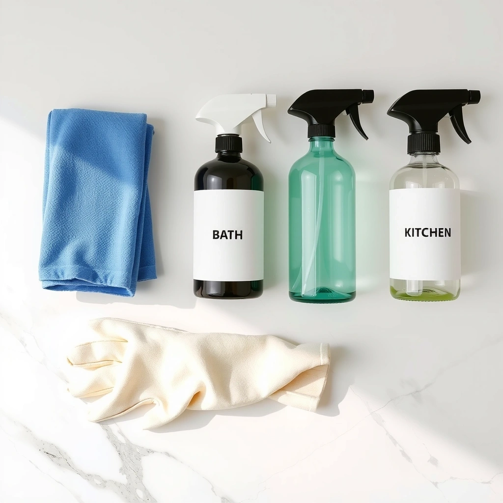 Professional cleaning toolkit flat-lay