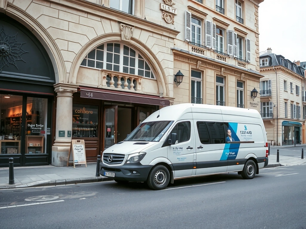 Van staging in Parisian courtyard